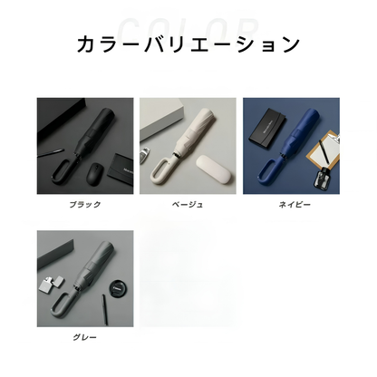 🥇ワンタッチ自動開閉・晴雨兼用カラビナ付き折りたたみ傘