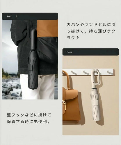 🥇ワンタッチ自動開閉・晴雨兼用カラビナ付き折りたたみ傘
